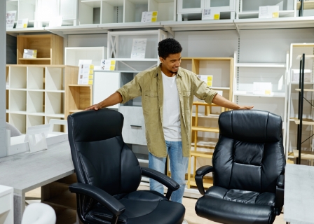 a ban in a furniture warehouse compares to office chairs