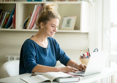 college student at desk