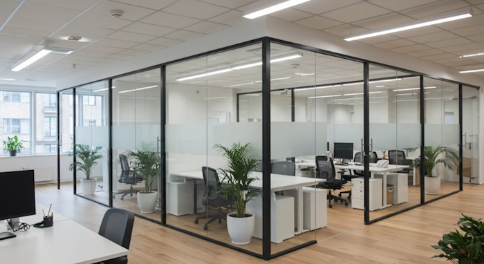 glass partitions around conference room