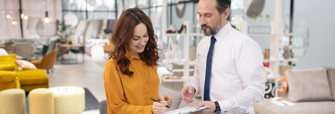 woman shopping for used office furniture